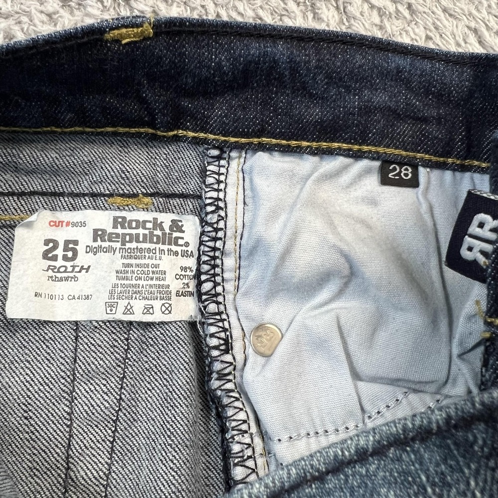 Rock & Republic Roth Jeans Womens 28 Blue Low Rise Bootcut‎ Stretch Embroidered - Picture 4 of 5